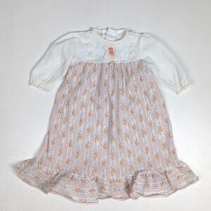Vtg I-C Nightgown Baby Girls Sz 18m Flannel 70s Floral Cottage Core Boho